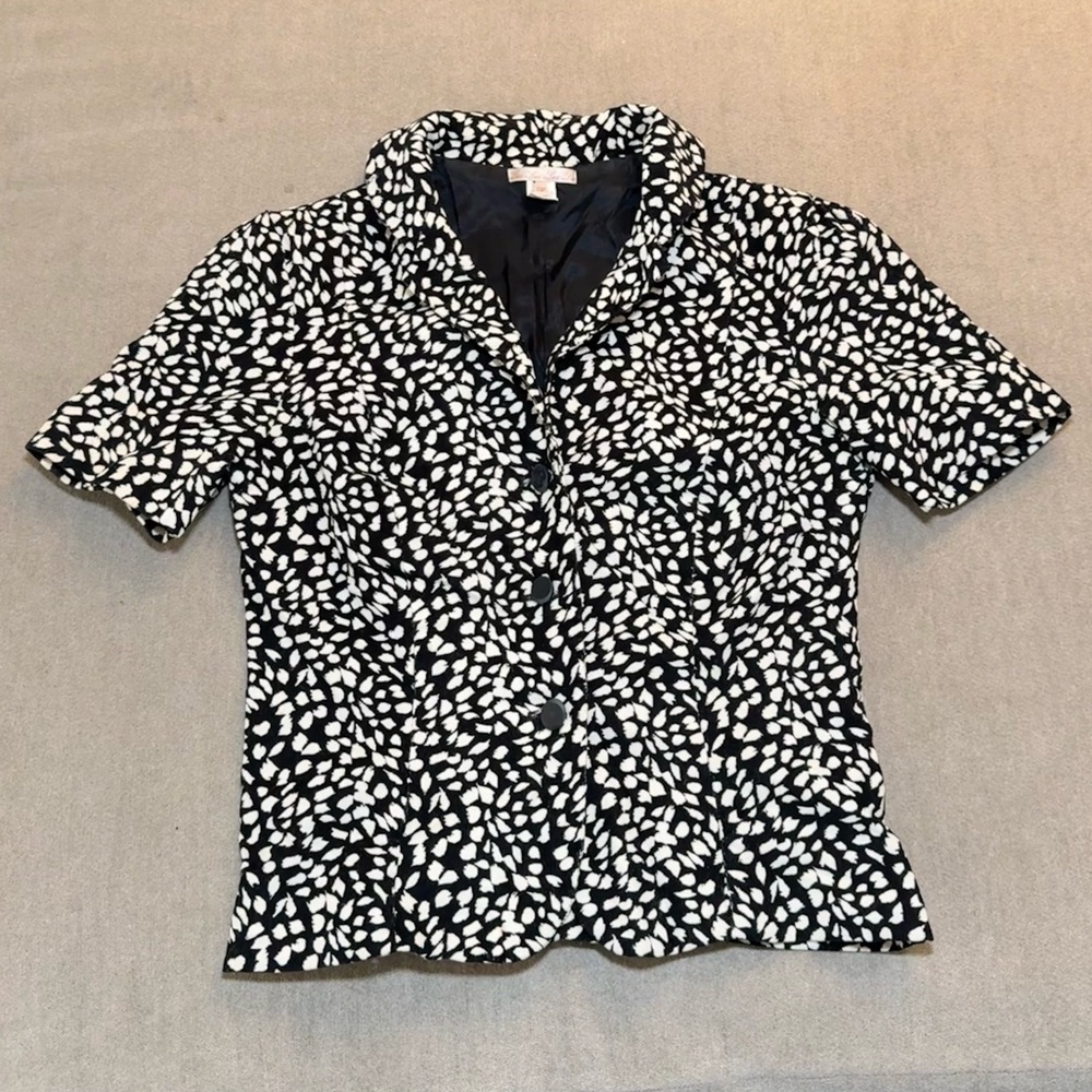 Vintage Black & White Corduroy Abstract Print Top